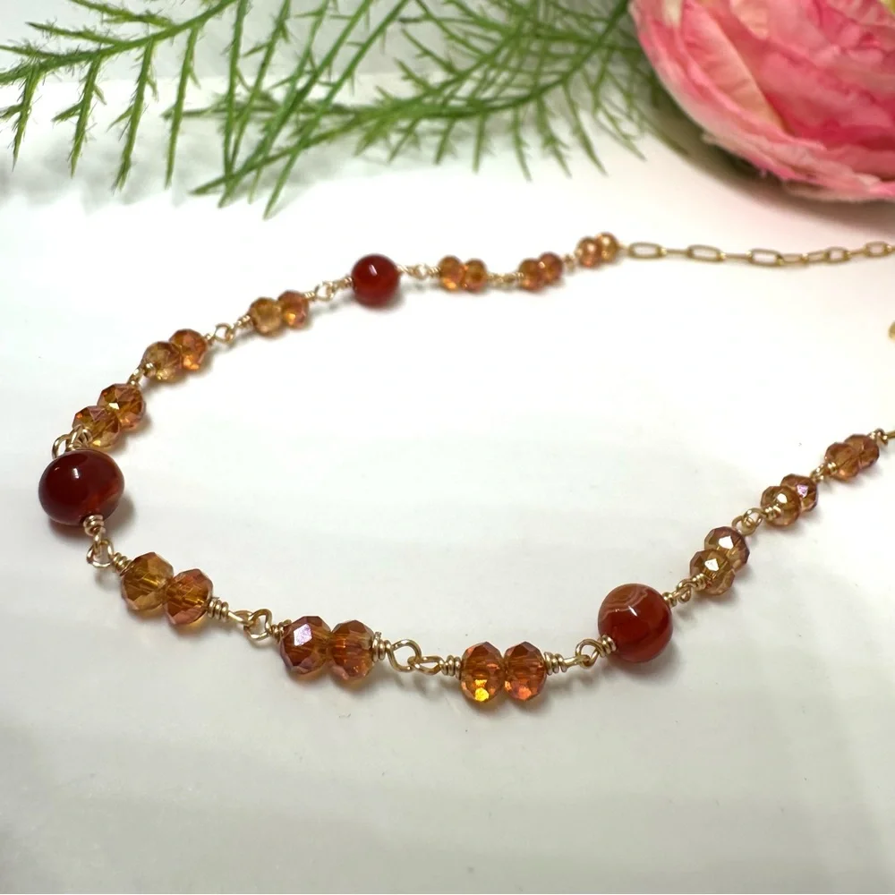 NEW⚜️Carnelian Crystal Gemstone Beaded Choker Necklace